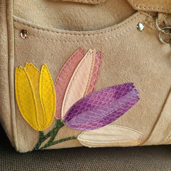 Vntg Tosca Blu Designer Purse Bag Italy Leather Floral Snake Skin Tulip Beaded - Picture 2 of 14